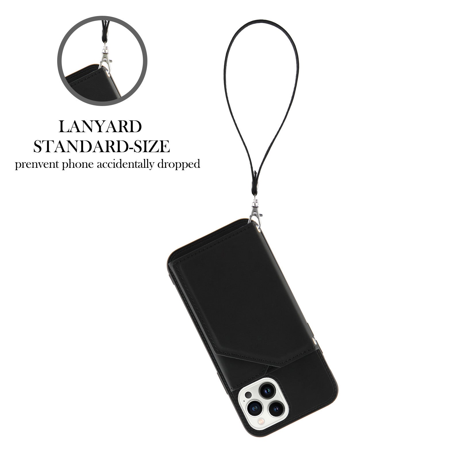 YB Leather Coating Series-2 for iPhone 15 Pro Max Card Holder Phone Case Kickstand Leather Coated TPU Cover with Strap - Black YB Leather Coating Series-2 for iPhone 15 Pro Max Card Holder Phone Case Kickstand Leather Coated TPU Cover with Strap - Black